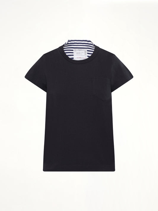 Cotton Poplin x Cotton Jersey T-Shirt in Navy