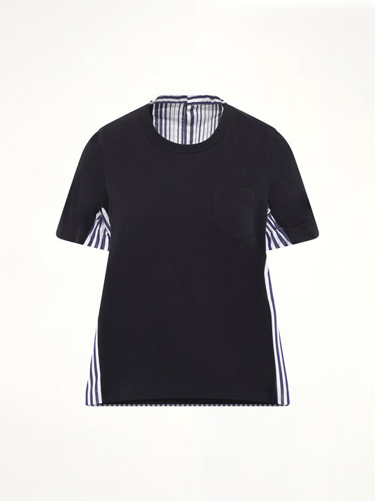Cotton Poplin x Cotton Jersey T-Shirt in Navy/Stripe