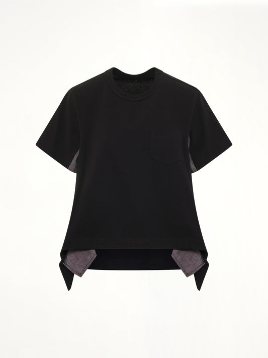 Light Weight Denim x Cotton Jersey T-Shirt in Black