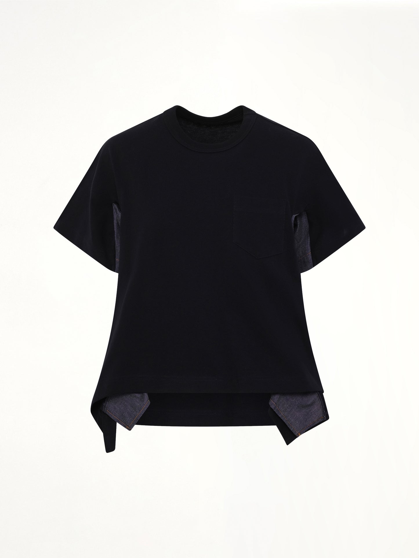 Light Weight Denim x Cotton Jersey T-Shirt in Navy/Blue