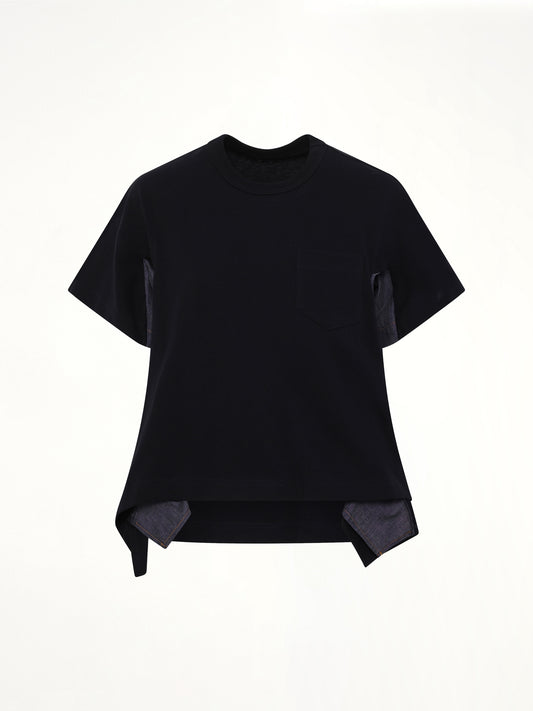 Light Weight Denim x Cotton Jersey T-Shirt in Navy/Blue
