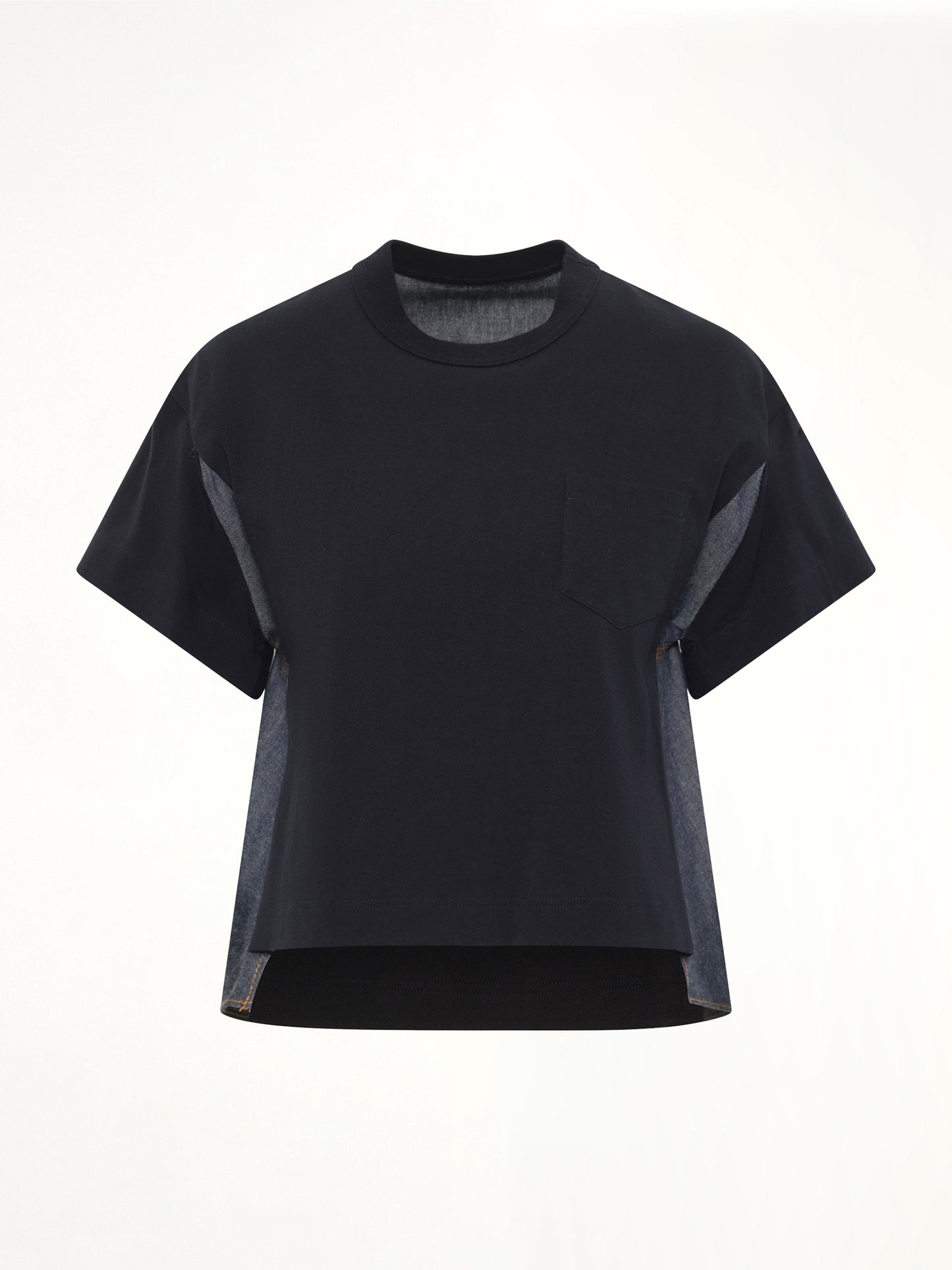 Light Weight Denim x Poplin Jersey T-Shirt in Navy/Blue