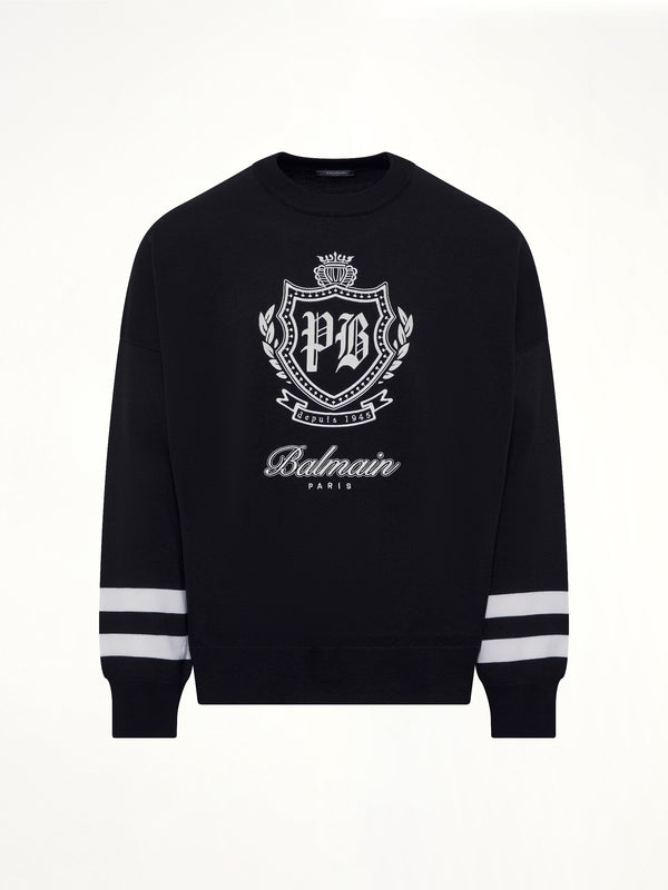 College Emblem Boxy Sweater in Marine/Natural