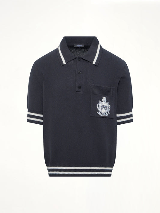College Emblem Knit Polo in Black/Natural