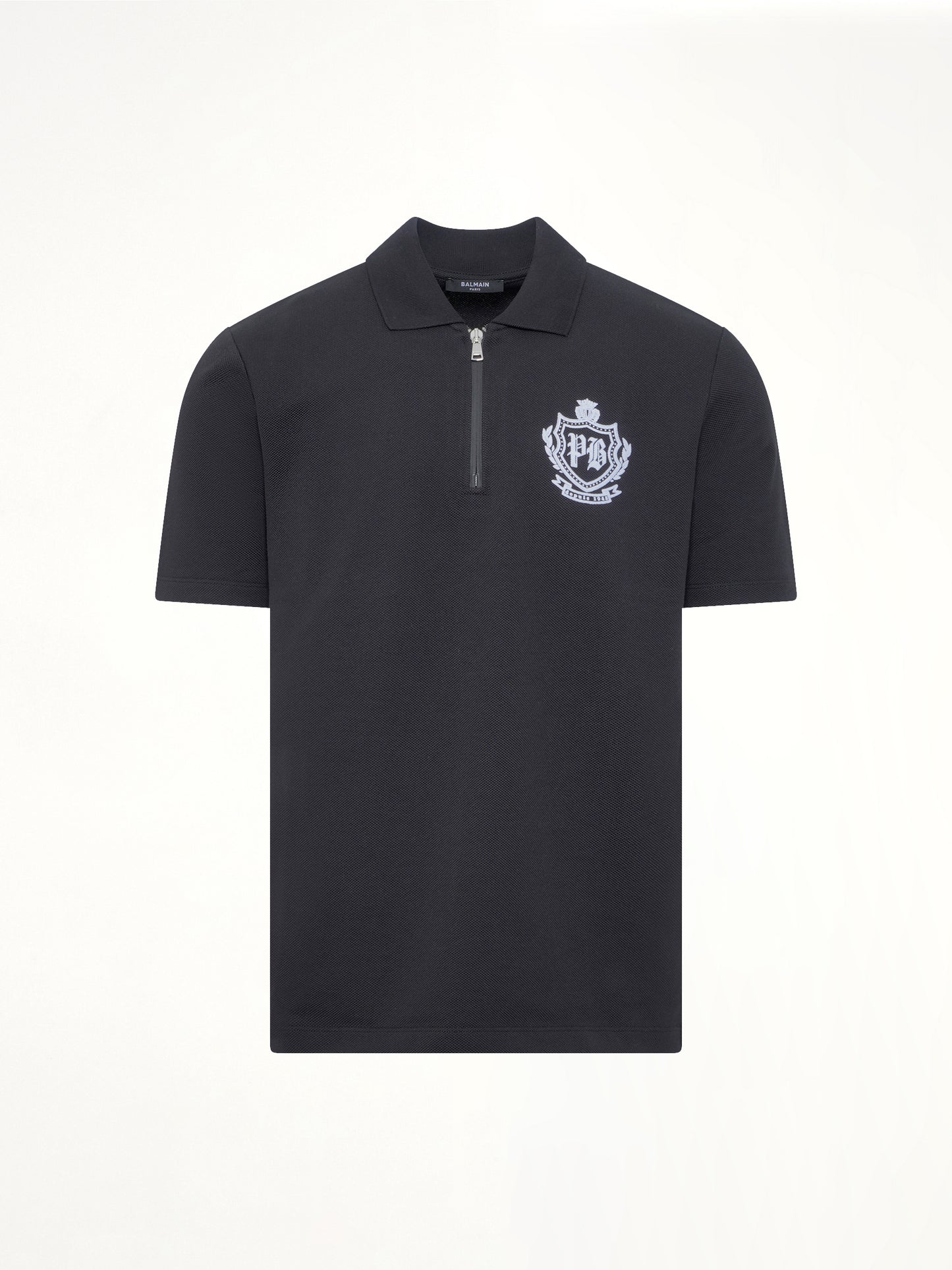 College Emblem Polo in Black/White