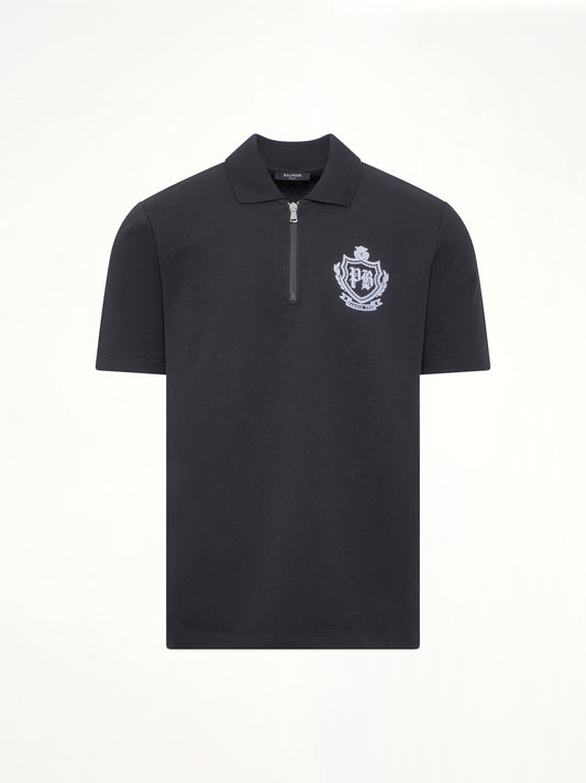 College Emblem Polo in Black/White