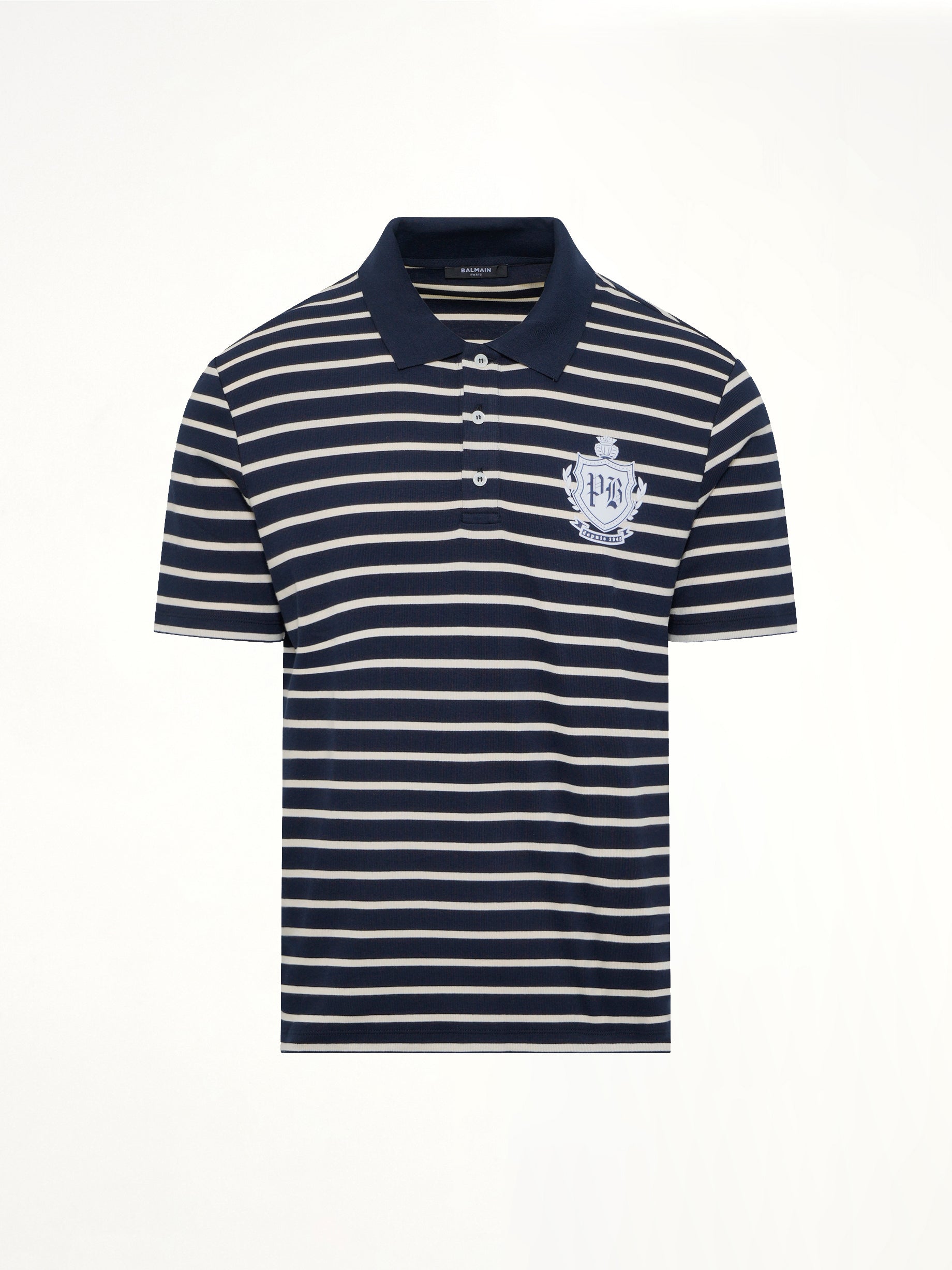 BALMAIN Marinier College Emblem Polo in Blue/Beige/White Product Photo from MARAIS