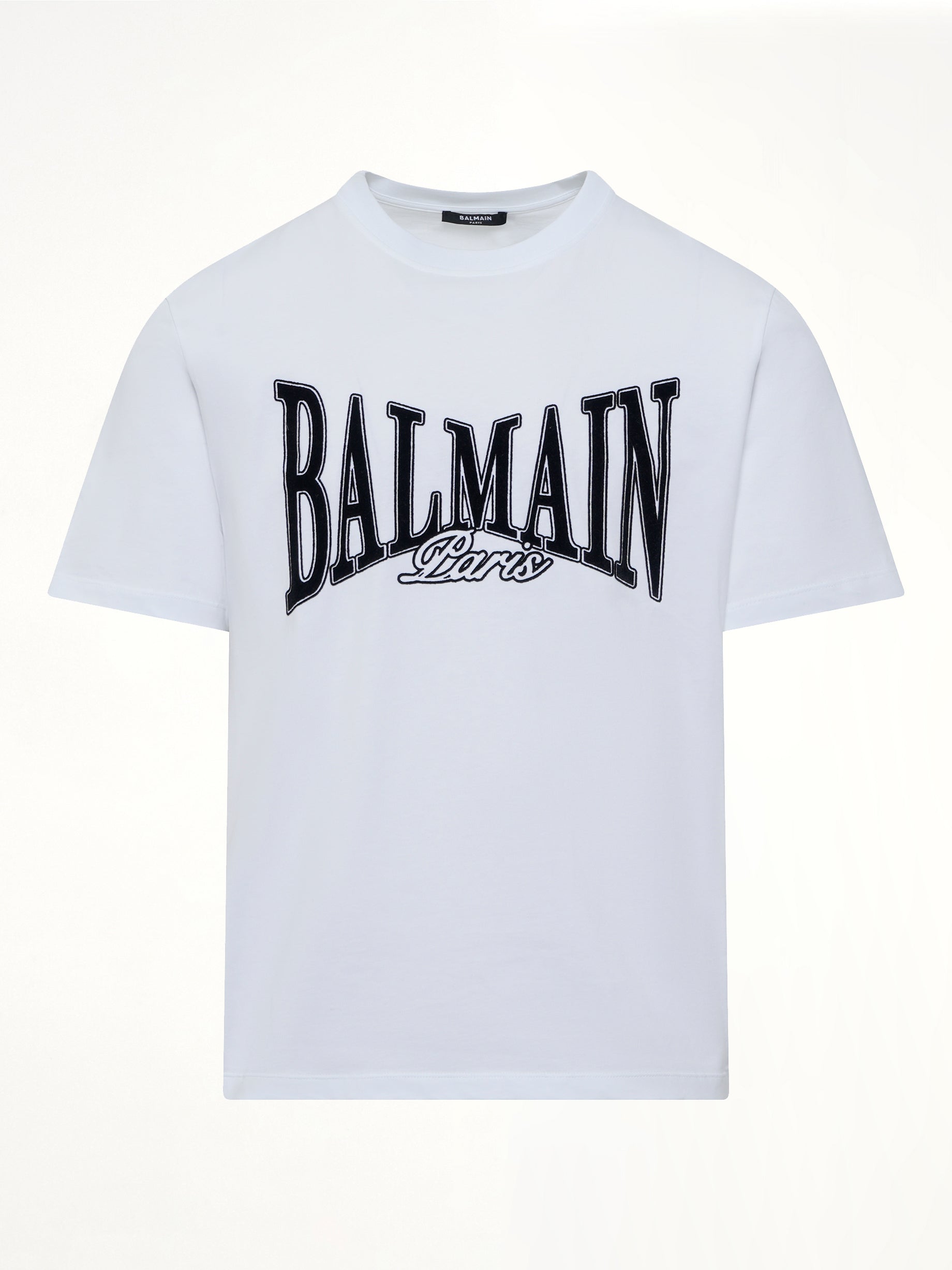 BALMAIN Balmain College Flock T-Shirt in White/Black Product Photo from MARAIS