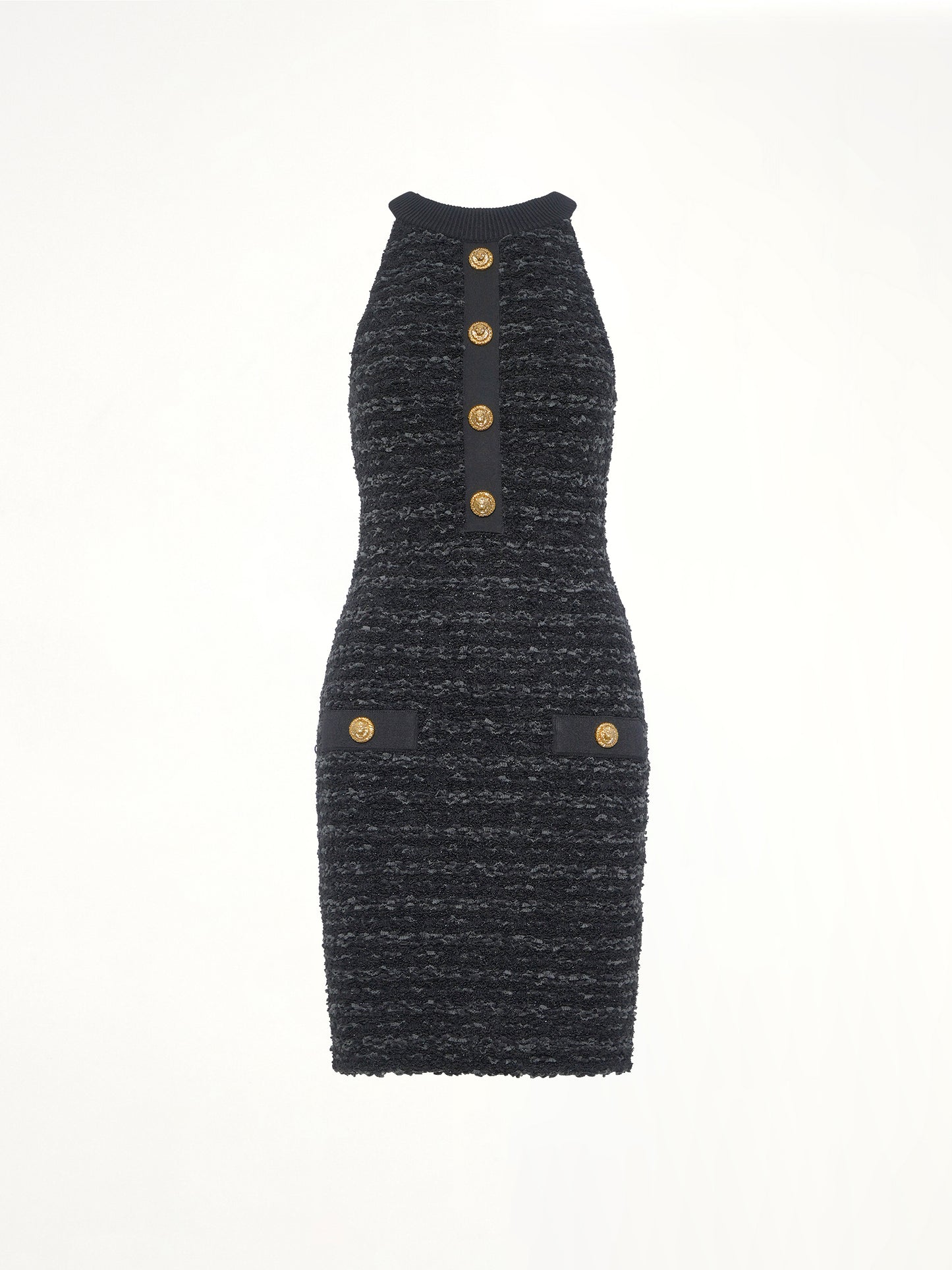 Halterneck Knit Tweed Dress in Black