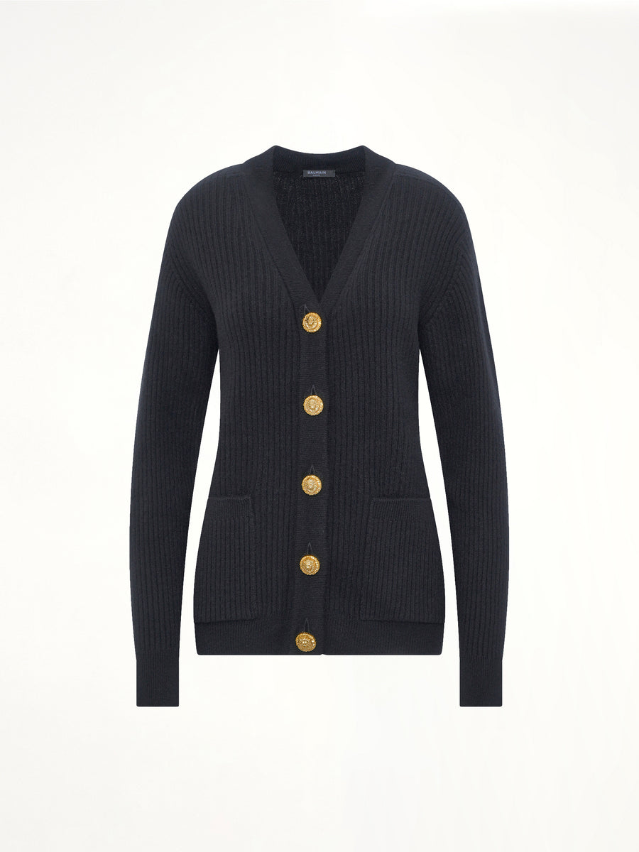Buttoned Cashmere Cardigan in Black