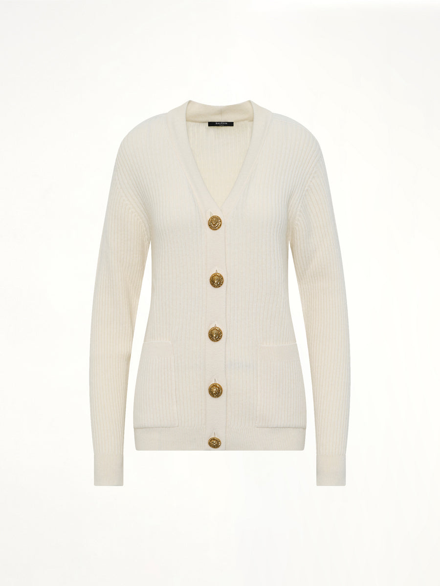 Buttoned Cashmere Cardigan in Natural