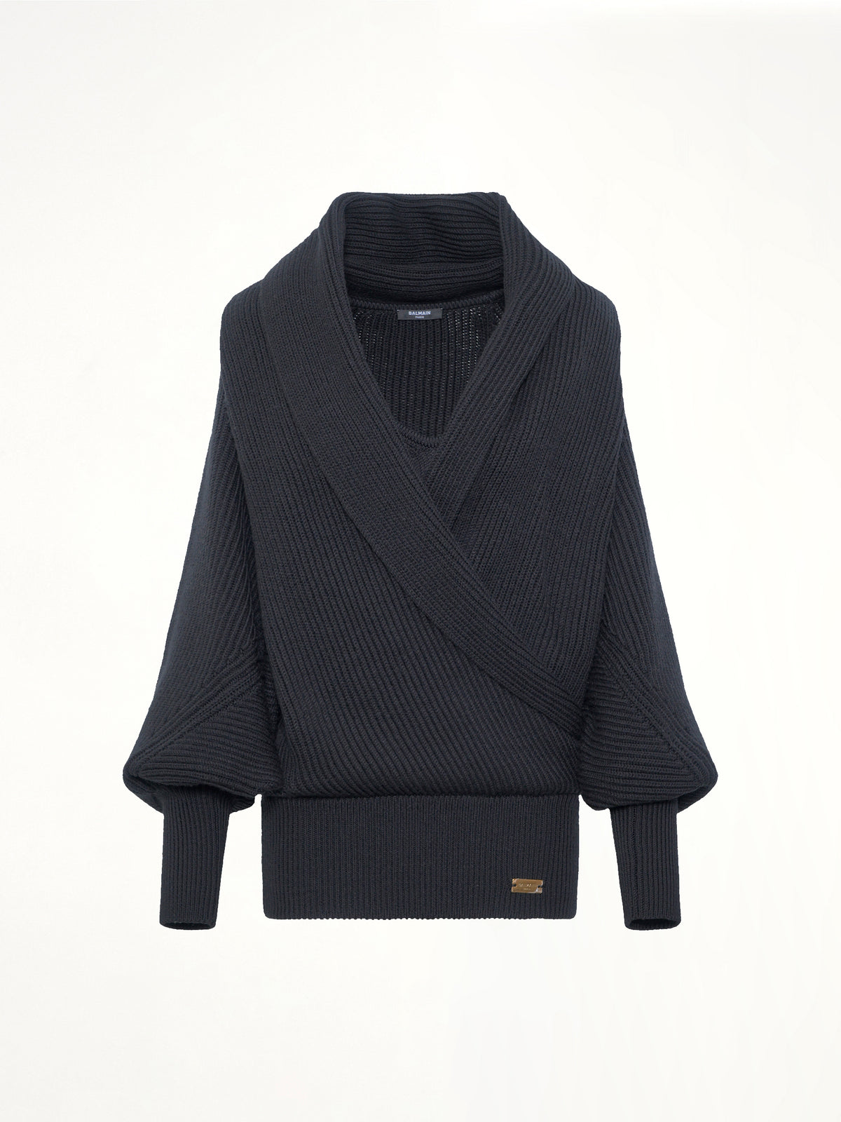 Batwing Hooded Rib Knit Pullover in Black