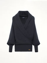 Batwing Hooded Rib Knit Pullover in Black