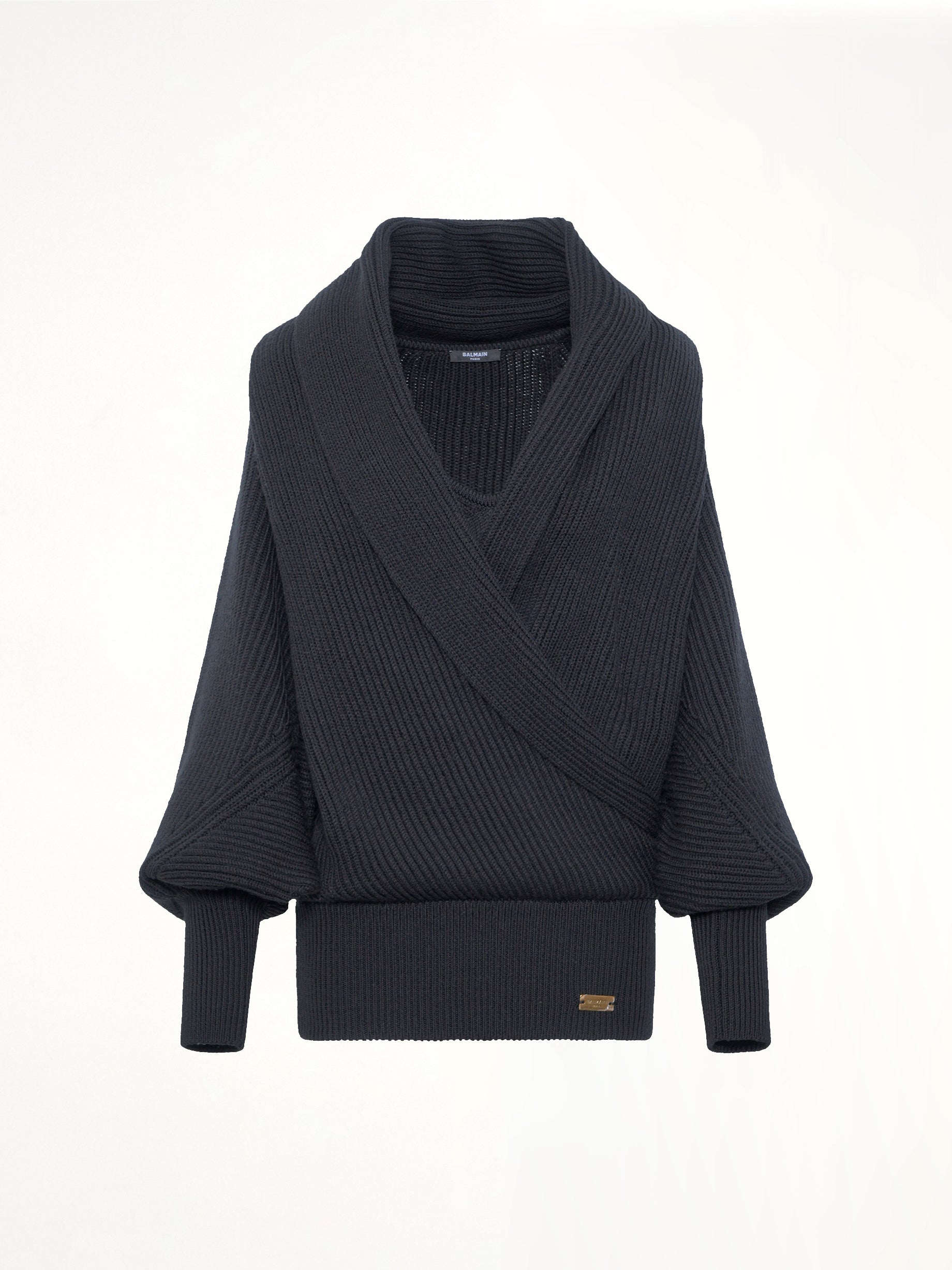 Batwing Hooded Rib Knit Pullover in Black