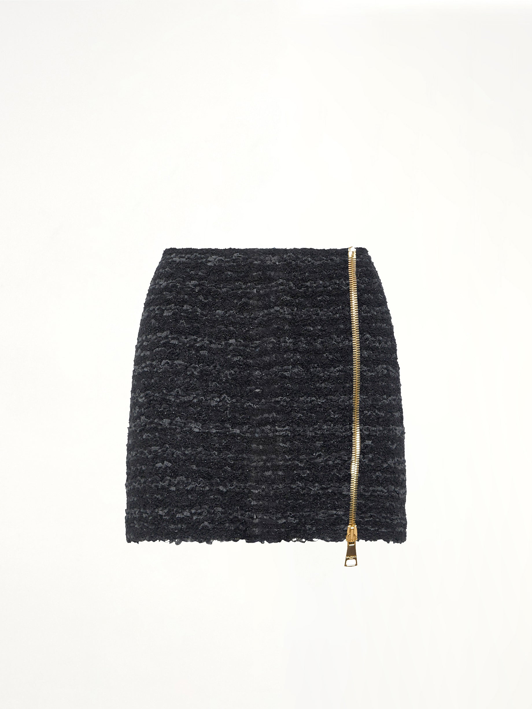 BALMAIN , 
, 
, Zipped Knit Tweed Skirt in Black Product Photo from MARAIS