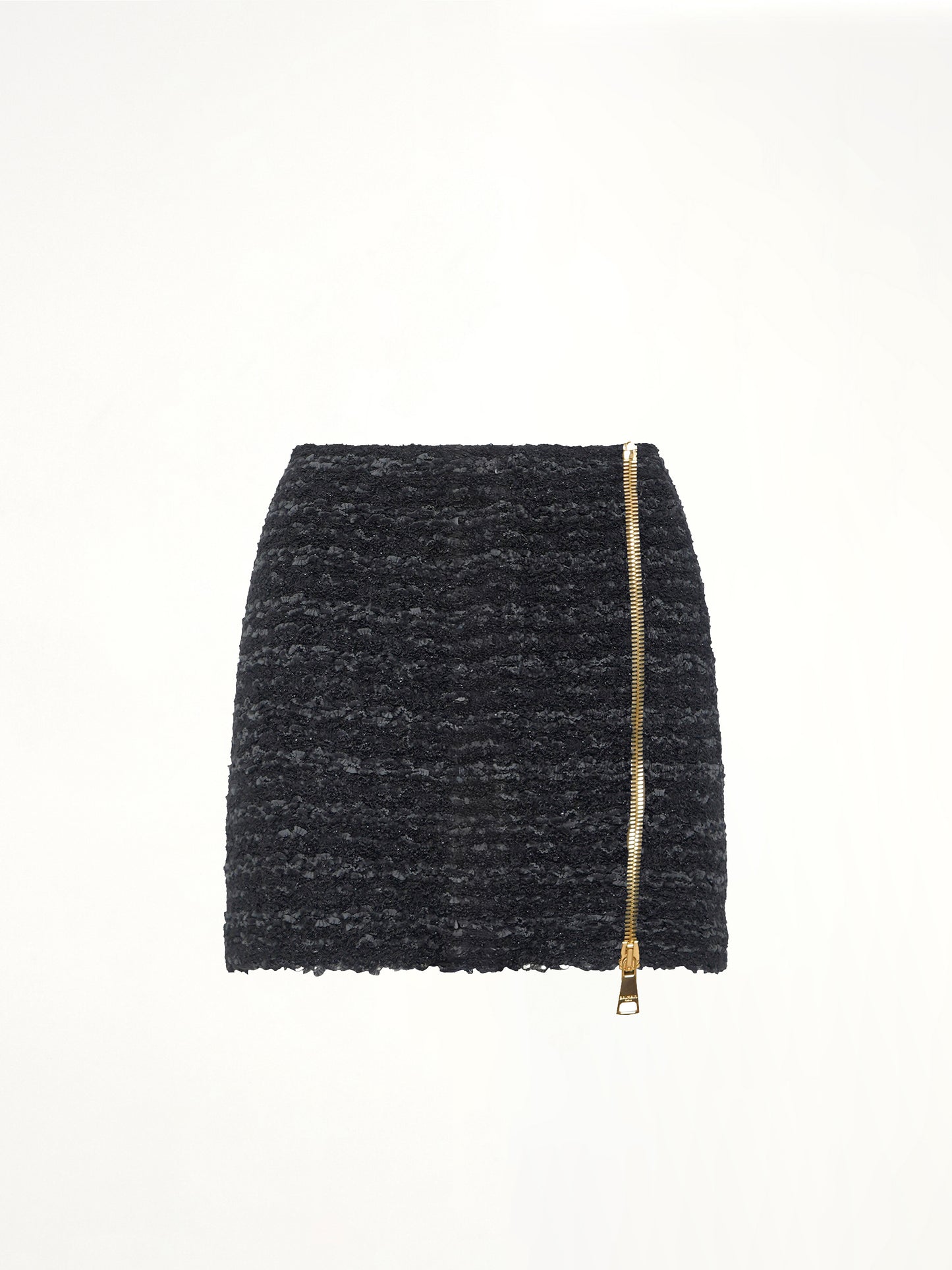 Zipped Knit Tweed Skirt in Black