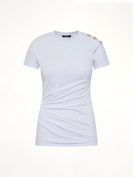 3 Buttons Knotted T-Shirt in White/Black