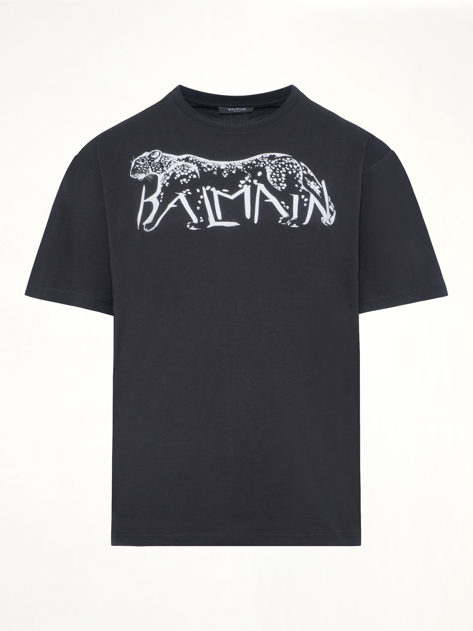 BALMAIN Leopard Print T-Shirt in Black/White Product Photo from MARAIS