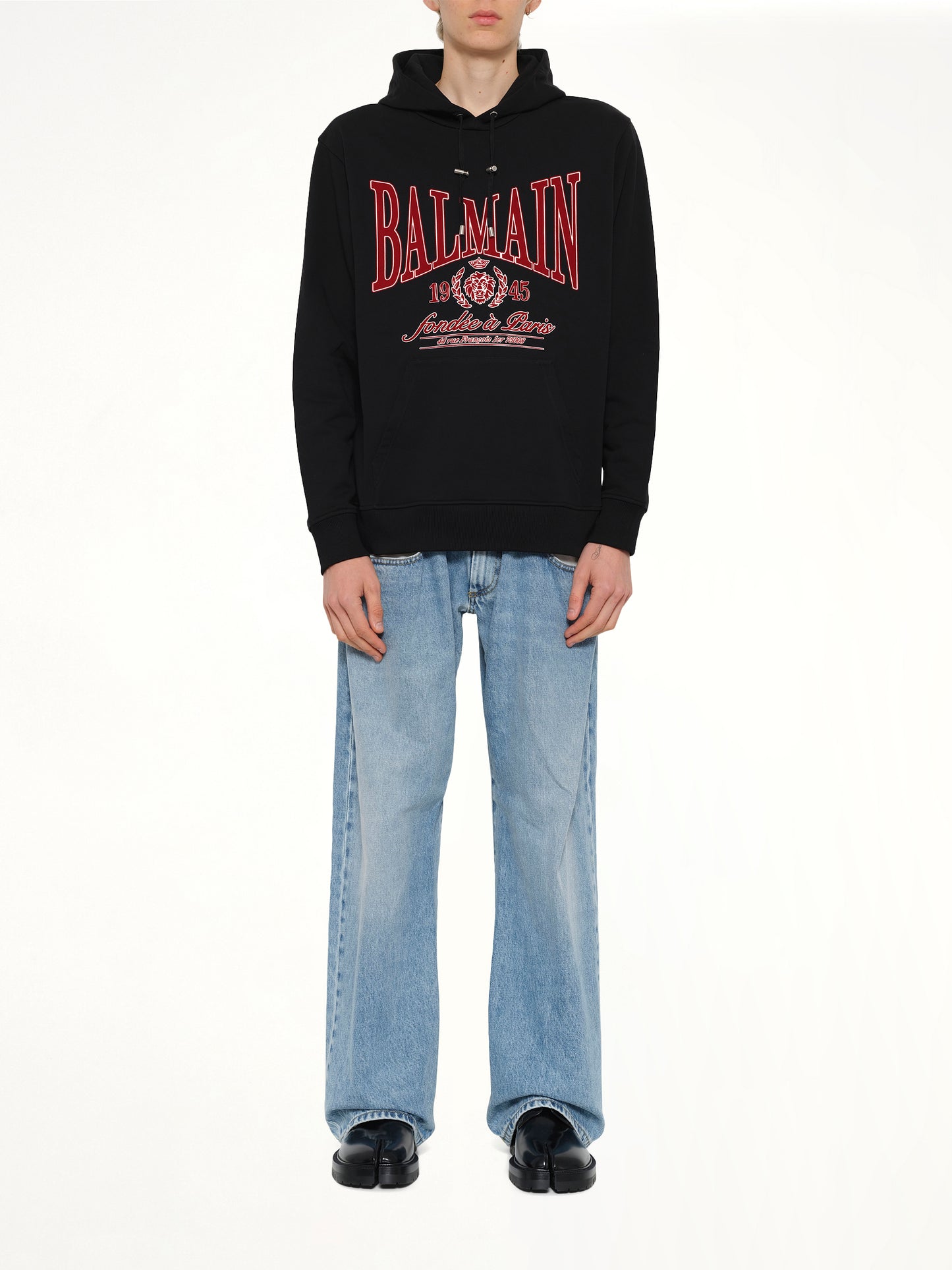 Balmain College Flock Hoodie in Black/Red
