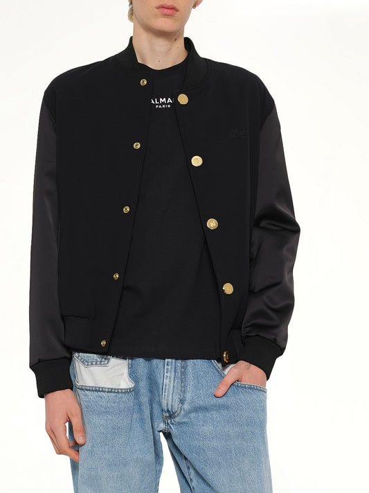 GDP Satin Varsity Jacket in Black