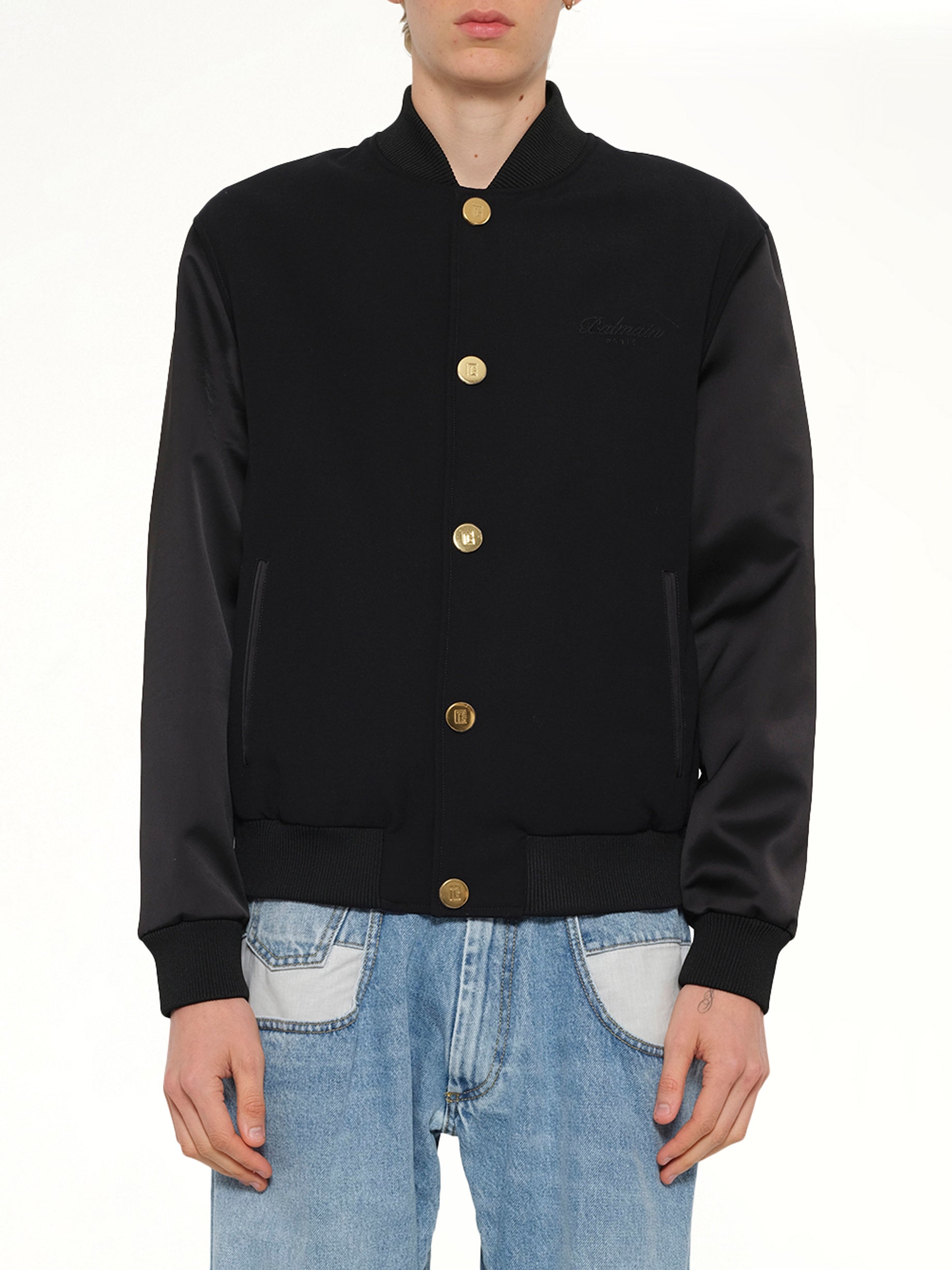 GDP Satin Varsity Jacket in Black
