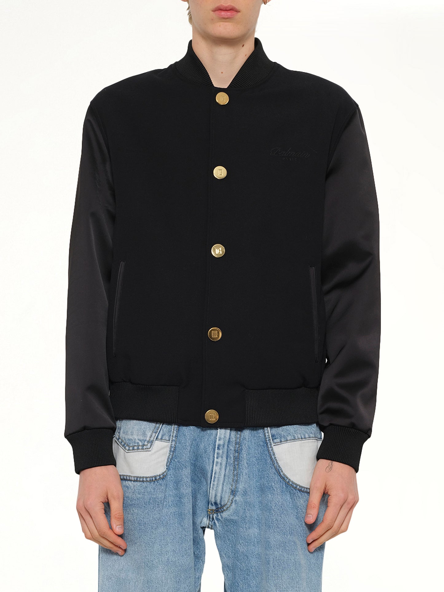GDP Satin Varsity Jacket in Black