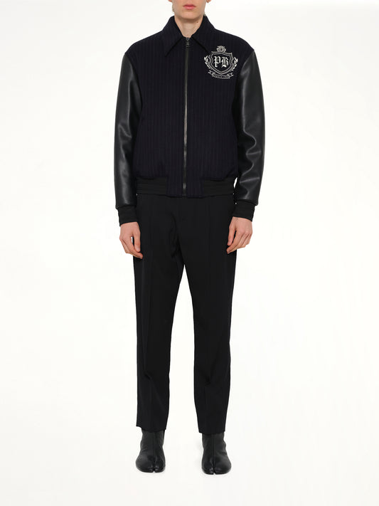 Pinstripe Wool Varsity Jacket in Blue Marine