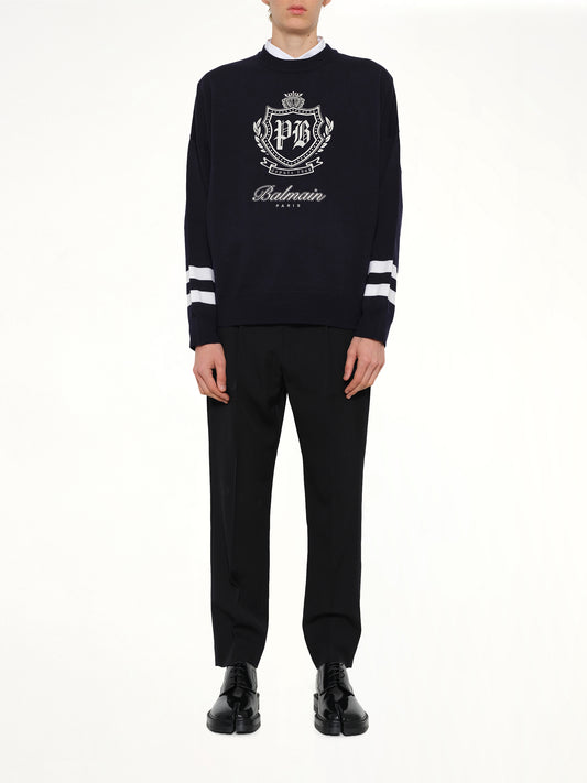 College Emblem Boxy Sweater in Marine/Natural