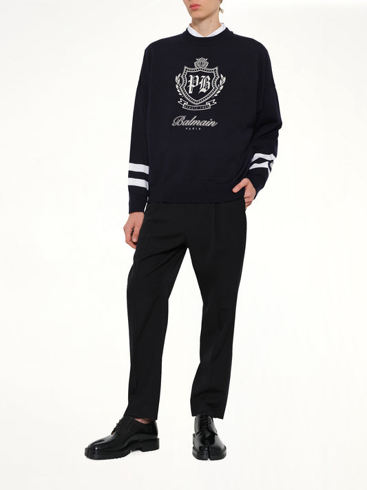 College Emblem Boxy Sweater in Marine/Natural