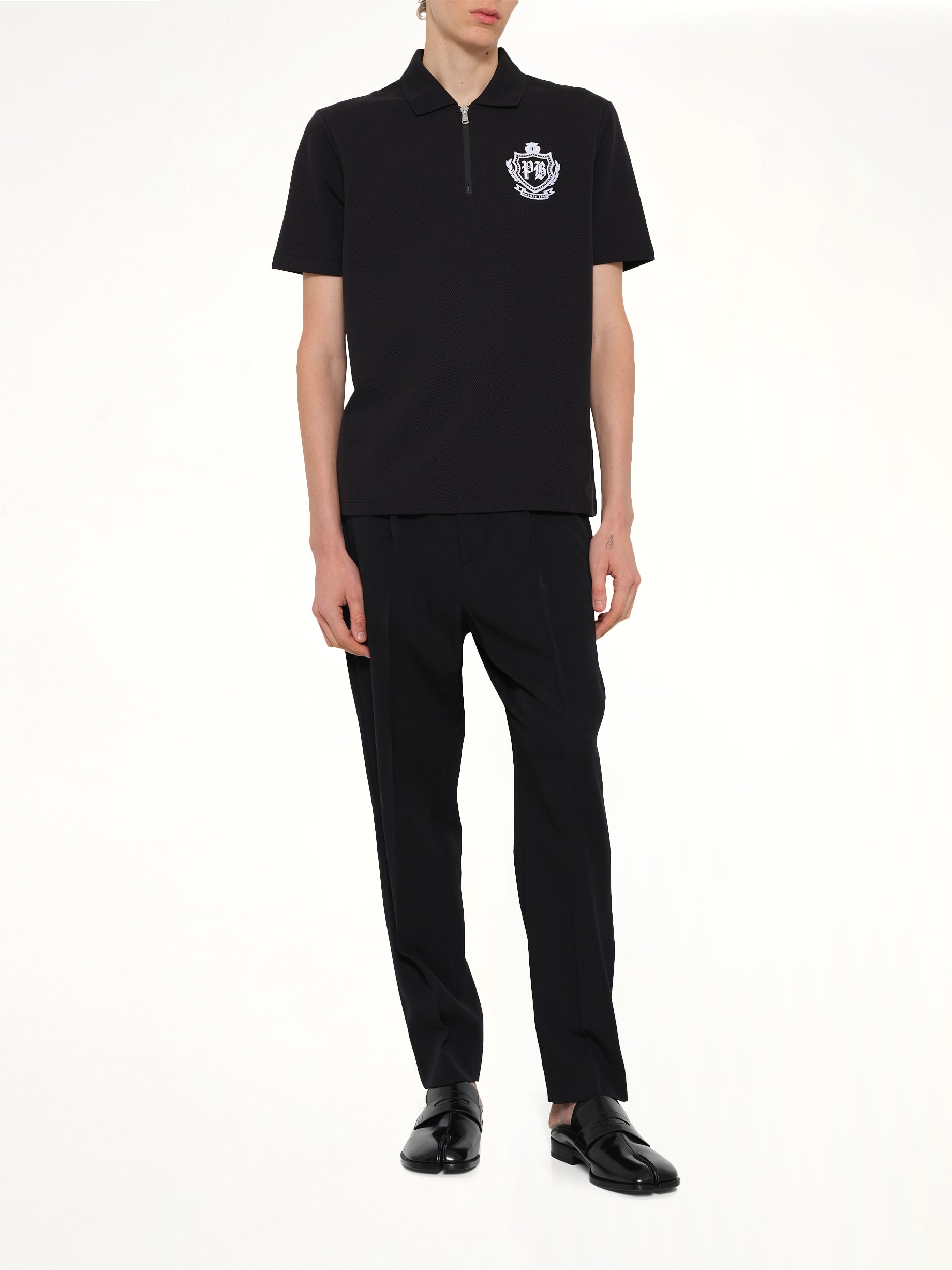 BALMAIN College Emblem Polo in Black/White Full Reference from MARAIS