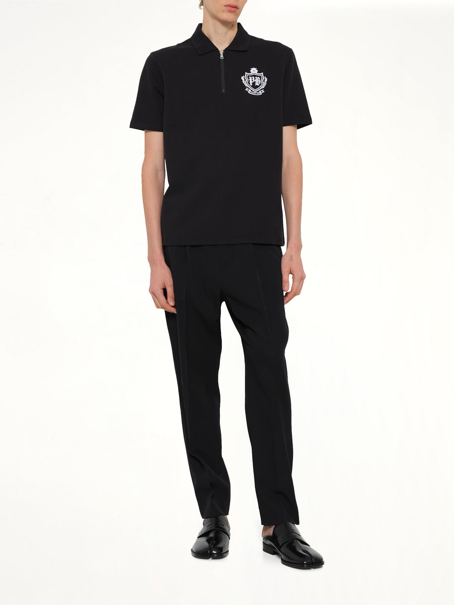 College Emblem Polo in Black/White