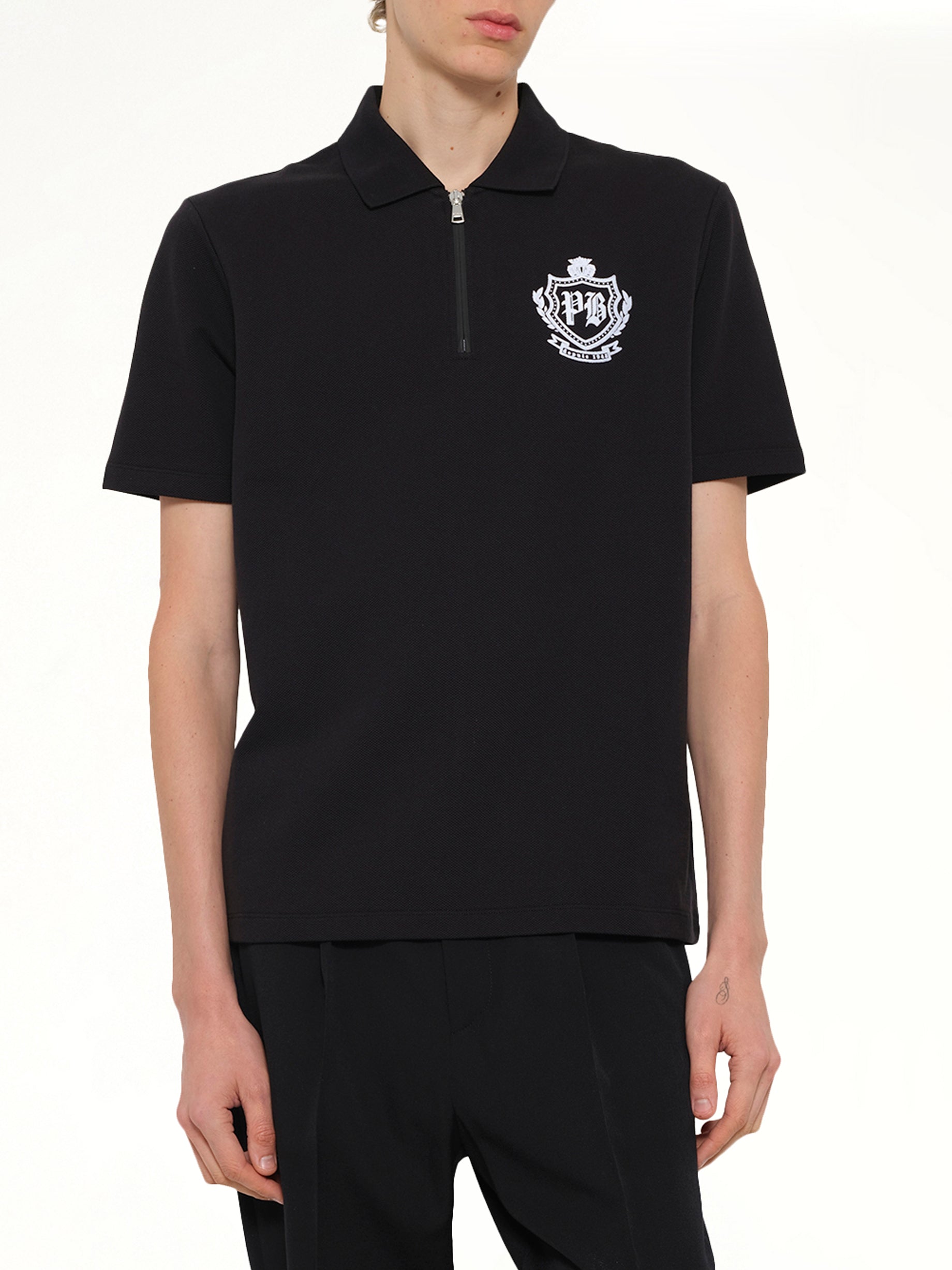 BALMAIN College Emblem Polo in Black/White Detail Shot from MARAIS