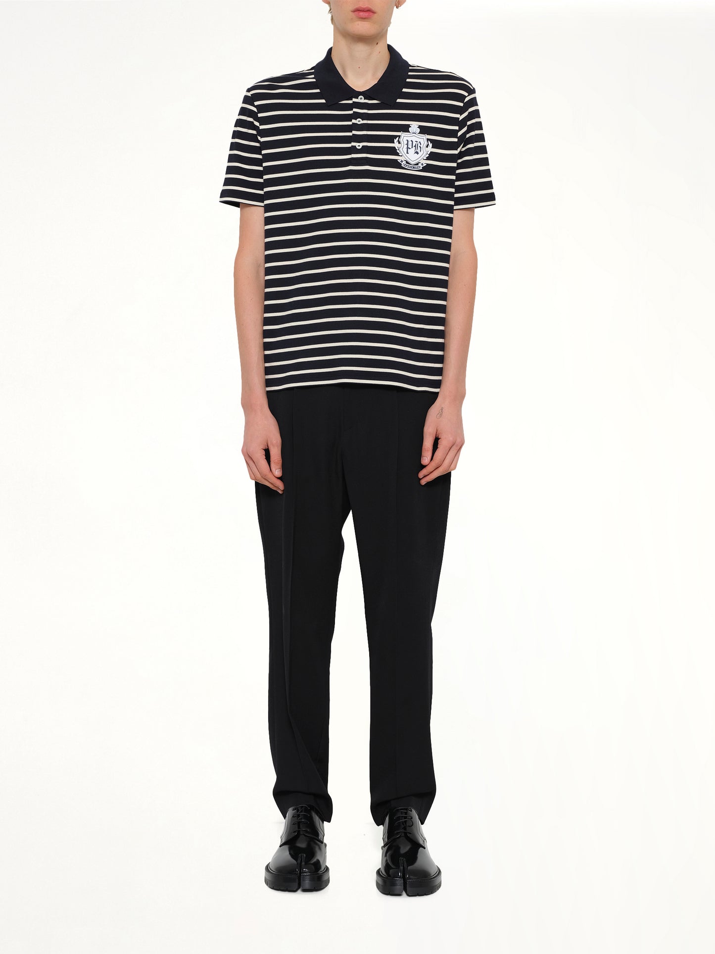 Marinier College Emblem Polo in Blue/Beige/White