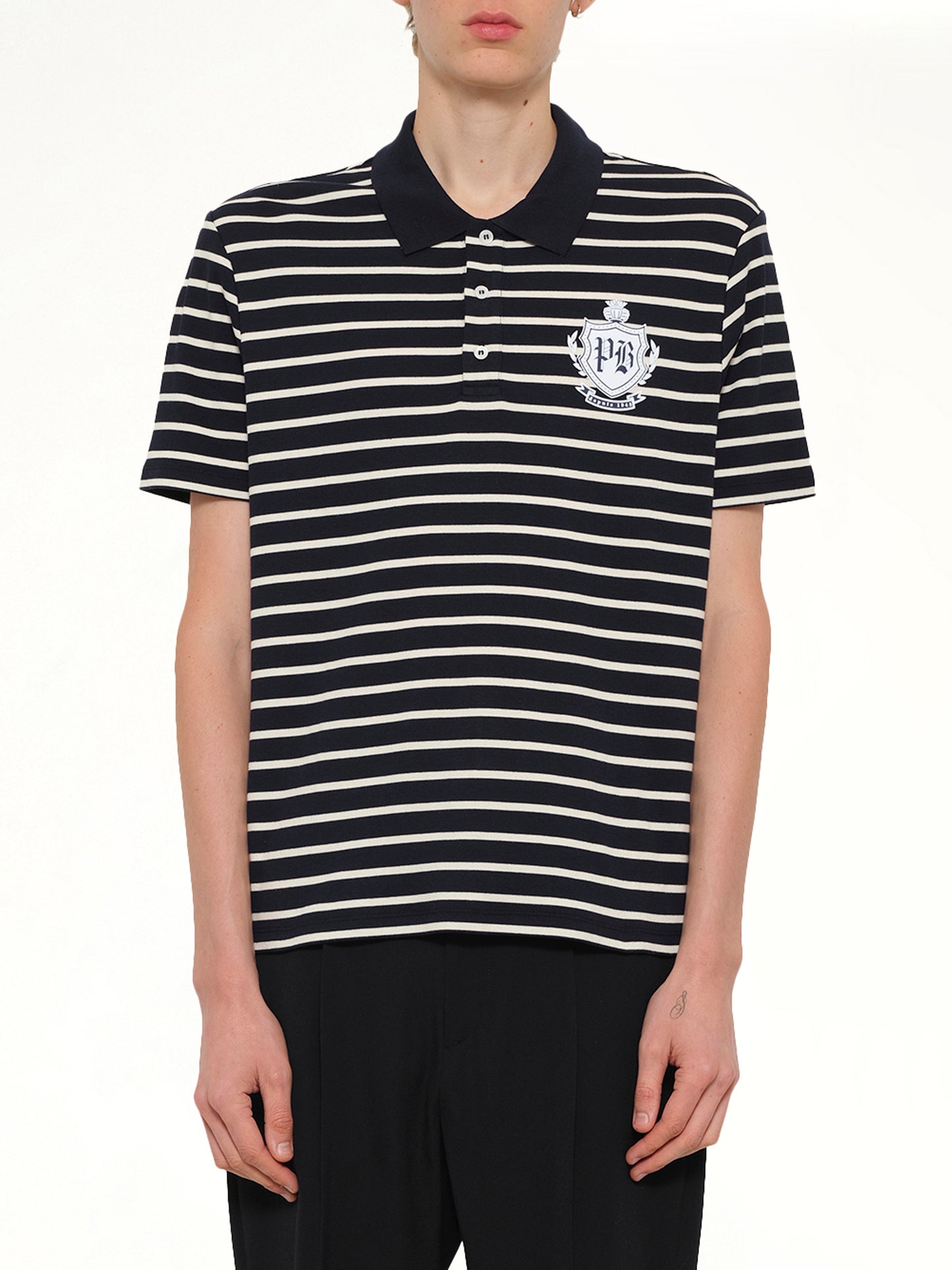 Marinier College Emblem Polo in Blue/Beige/White