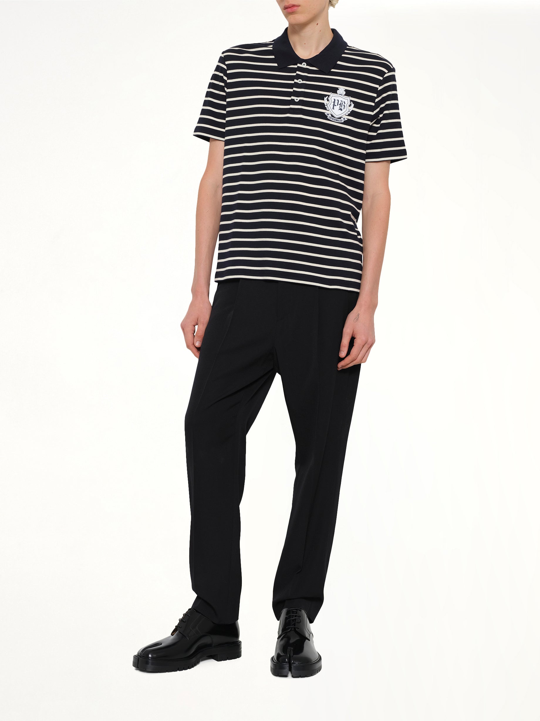 BALMAIN Marinier College Emblem Polo in Blue/Beige/White Full Reference from MARAIS