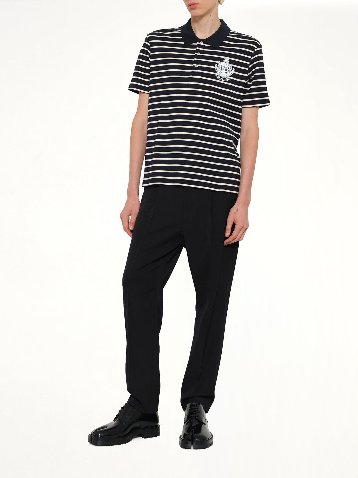 Marinier College Emblem Polo in Blue/Beige/White