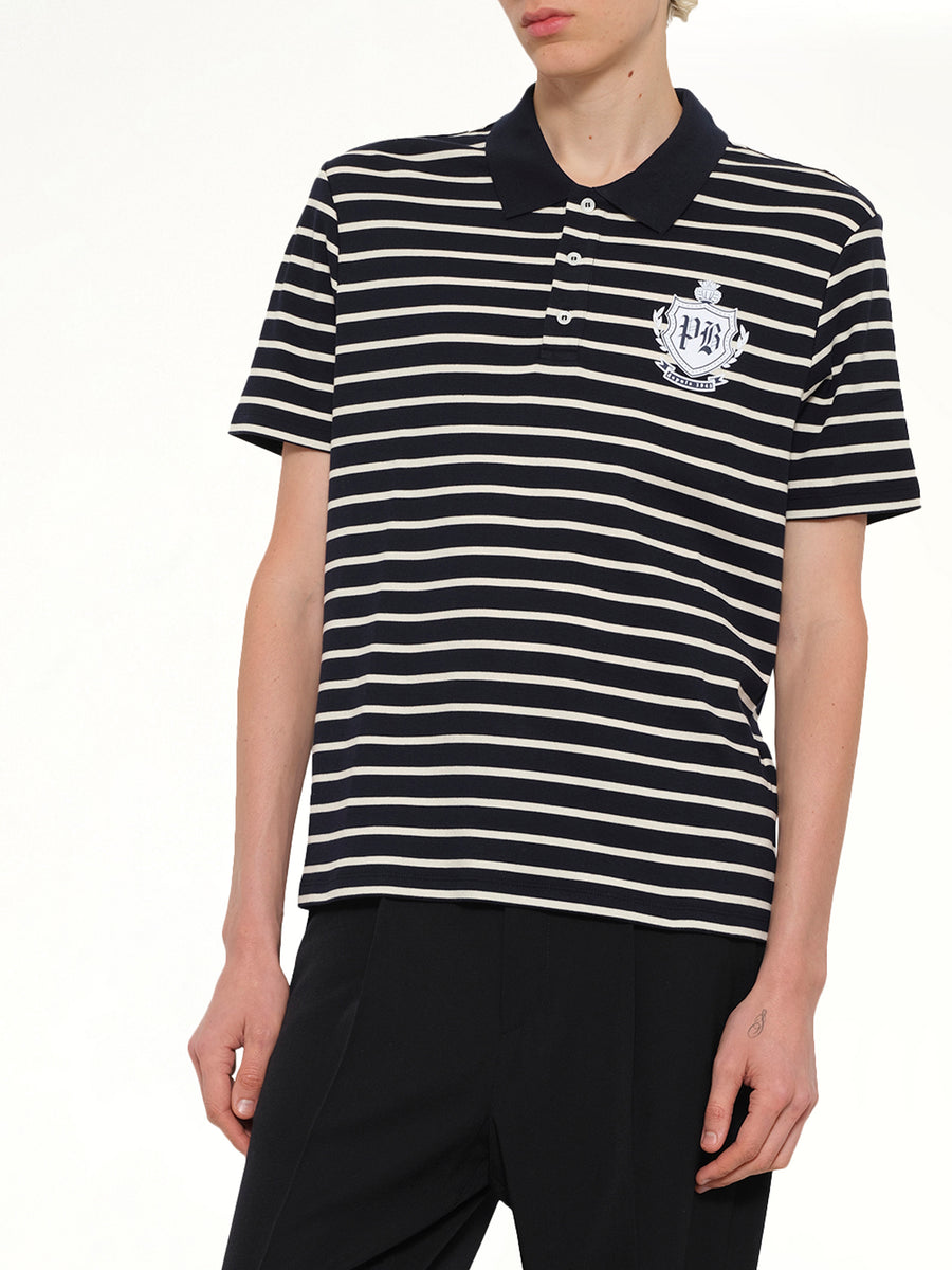Marinier College Emblem Polo in Blue/Beige/White