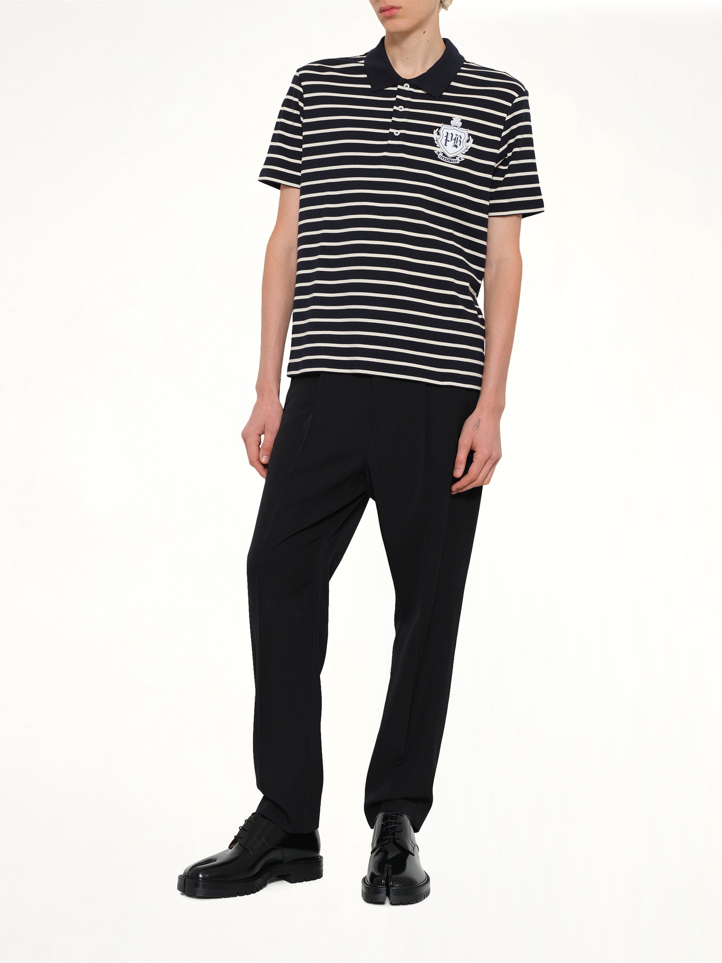 Marinier College Emblem Polo in Blue/Beige/White