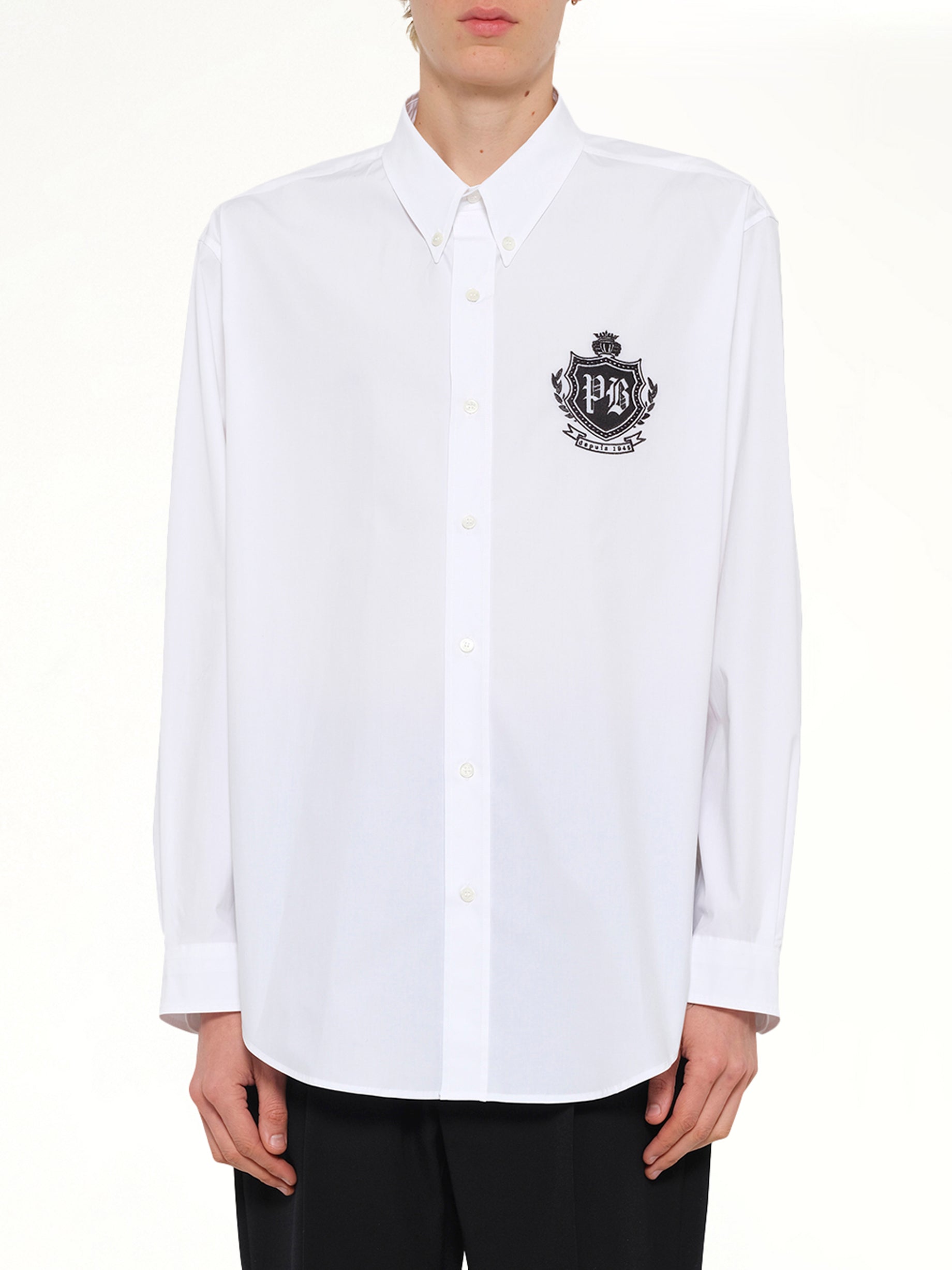 College Poplin Emblem Shirt in White