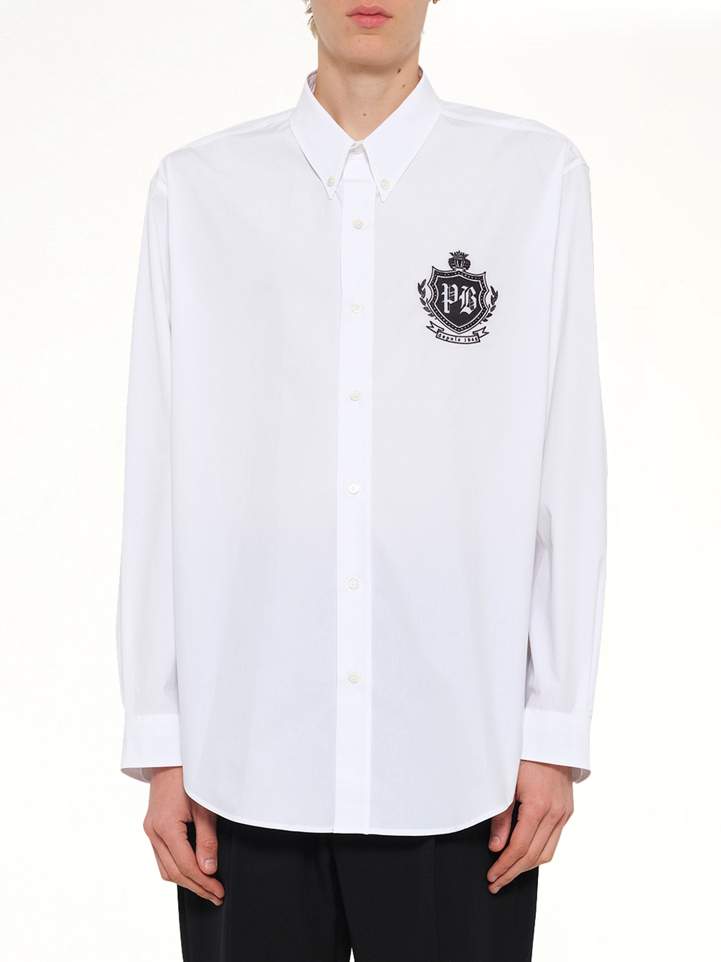 College Poplin Emblem Shirt in White