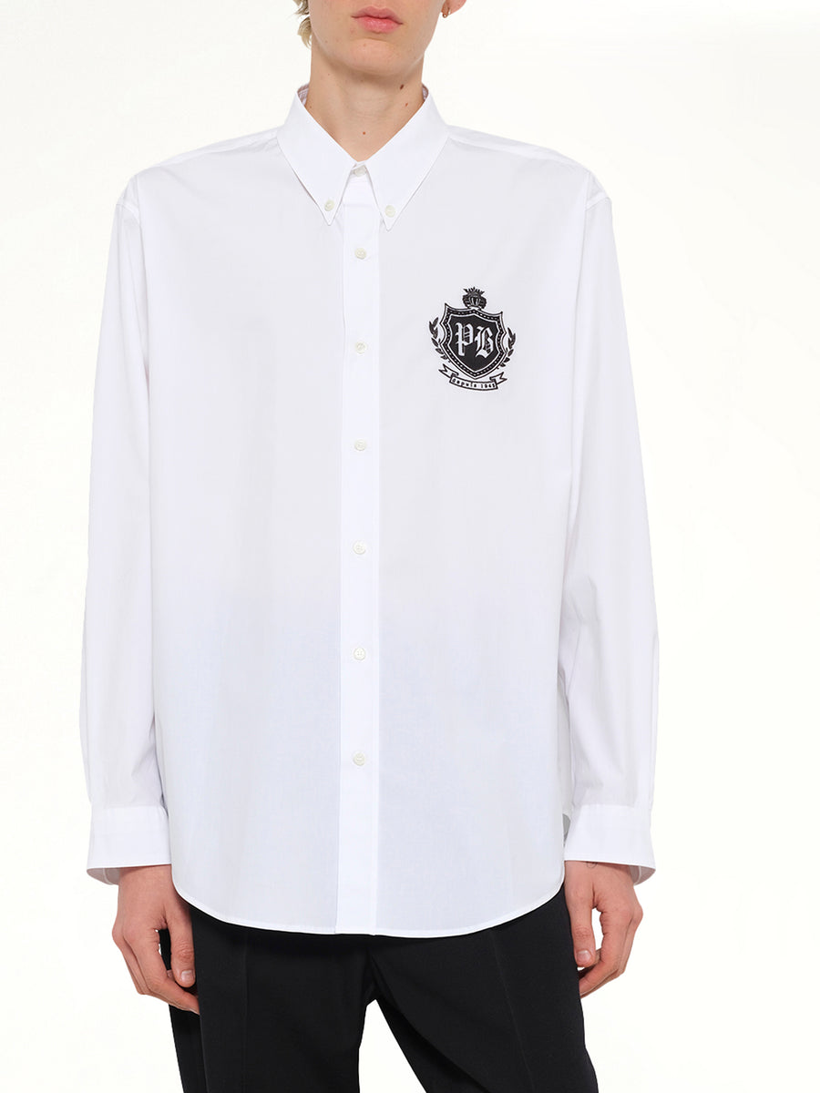 College Poplin Emblem Shirt in White
