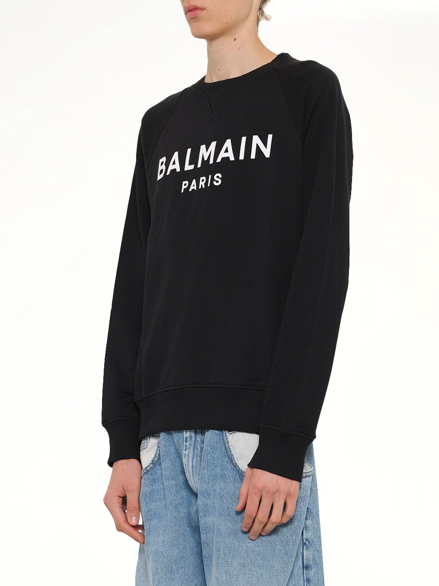 BALMAIN Balmain Print Sweatshirt in Black/White Side View from MARAIS