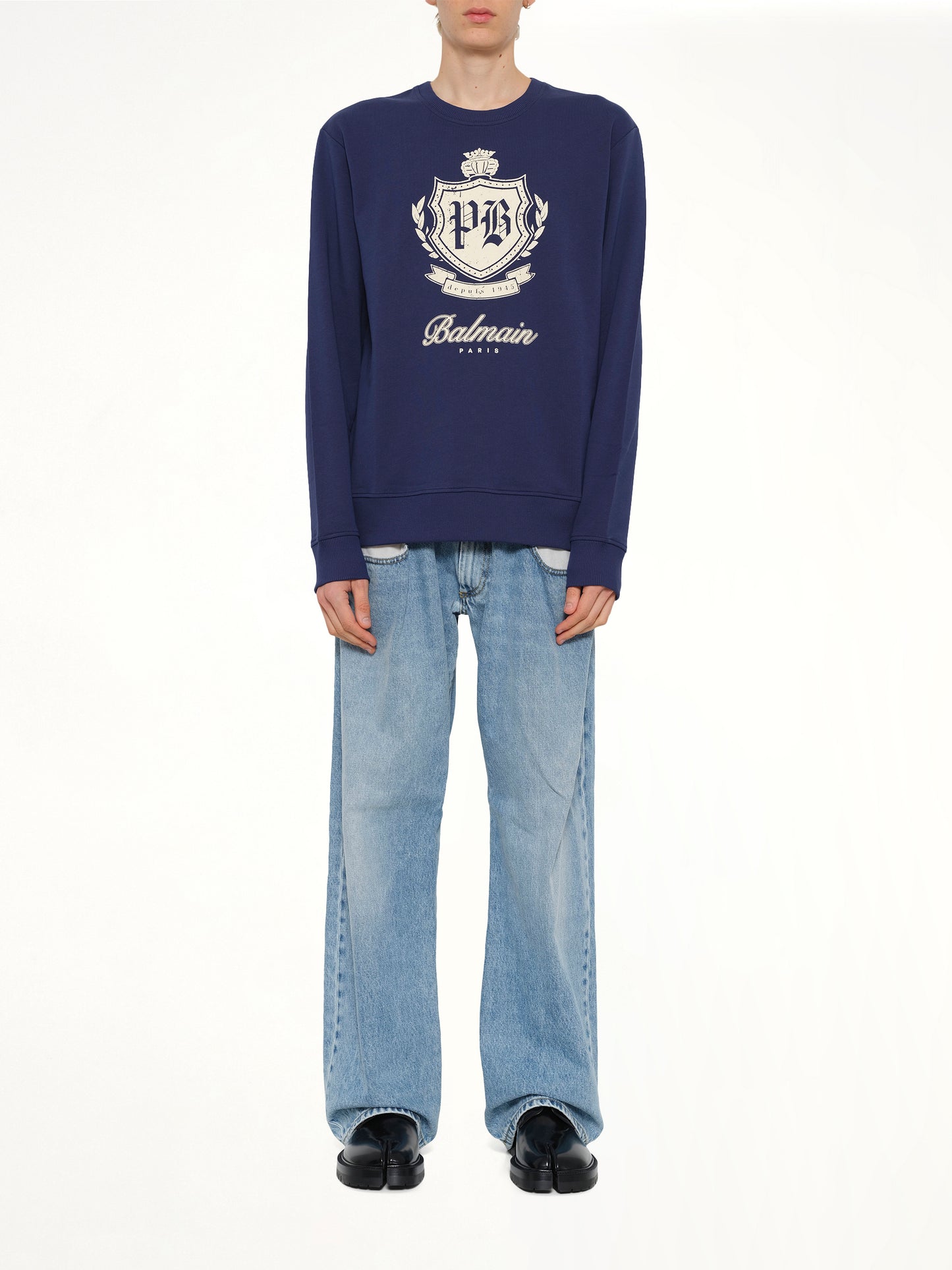 College Emblem Sweatshirt in Blue/Beige