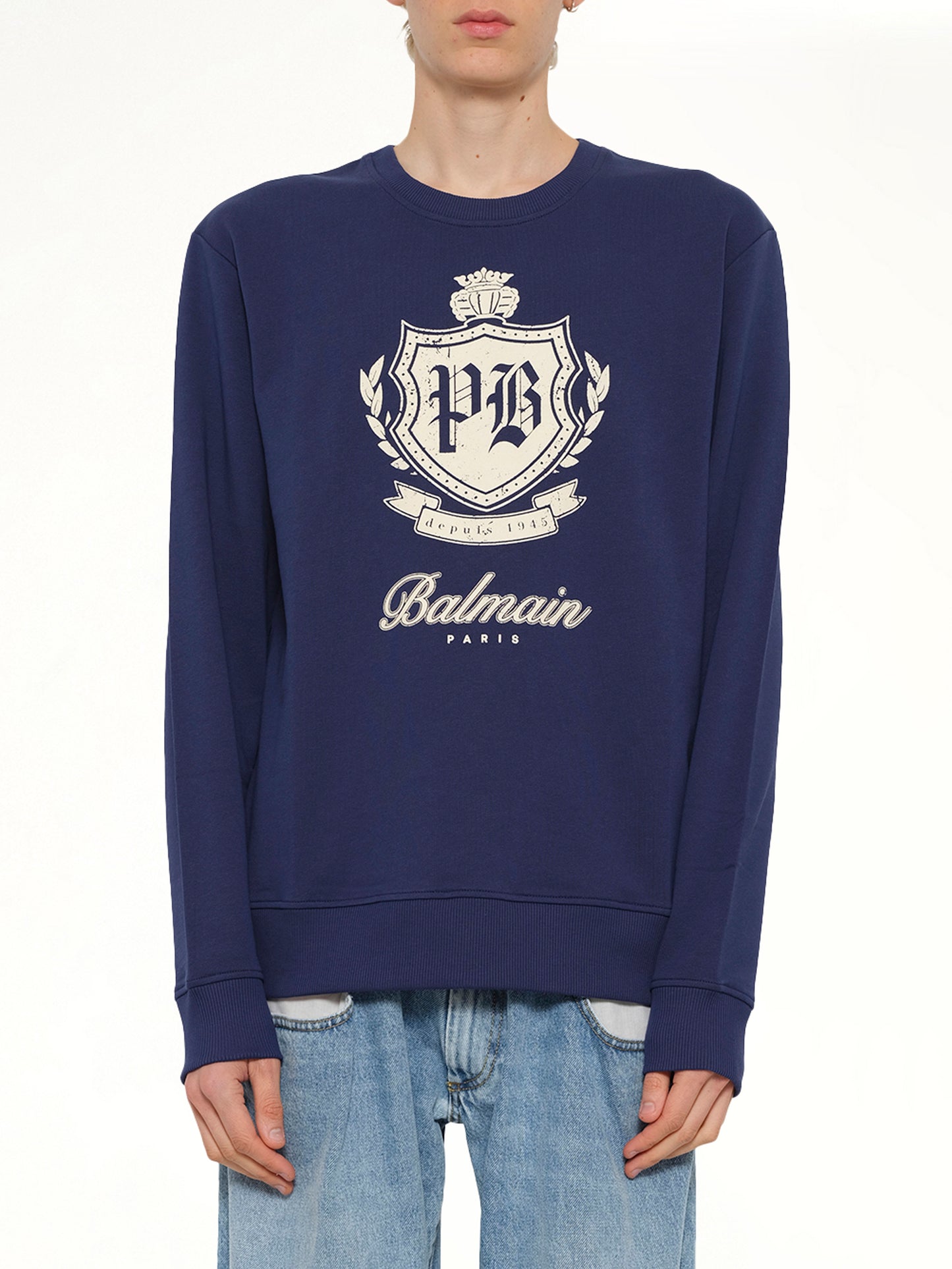 College Emblem Sweatshirt in Blue/Beige