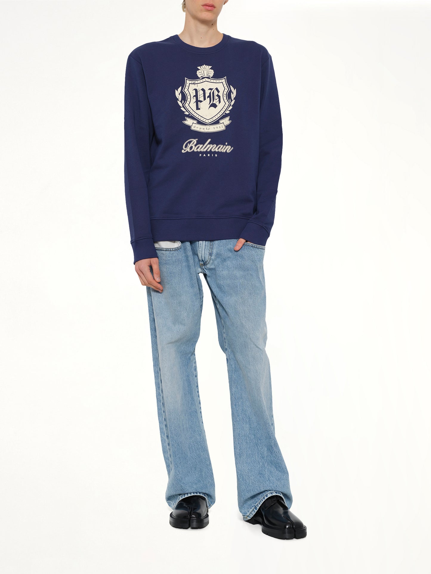 College Emblem Sweatshirt in Blue/Beige