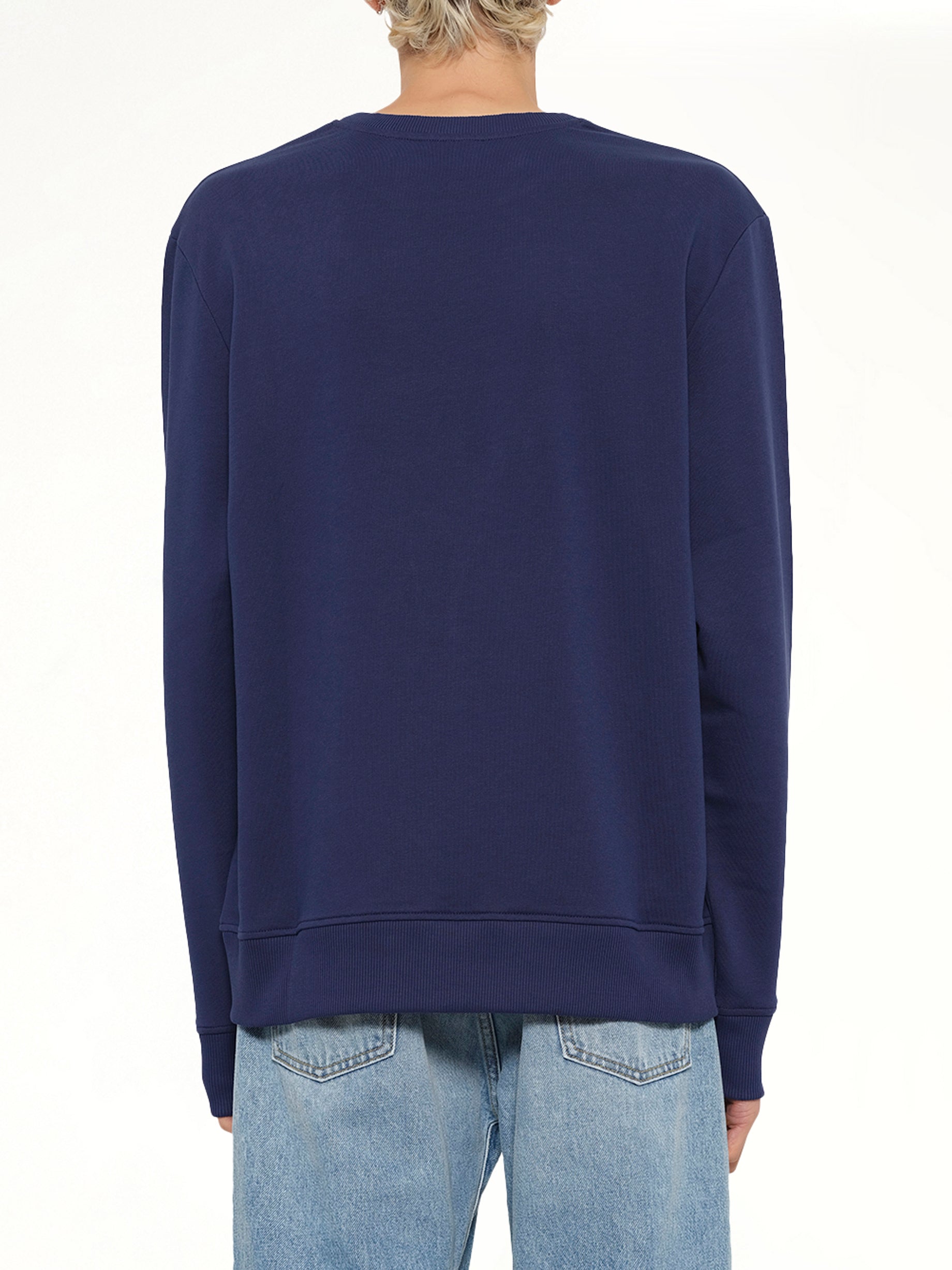 BALMAIN College Emblem Sweatshirt in Blue/Beige Back View from MARAIS