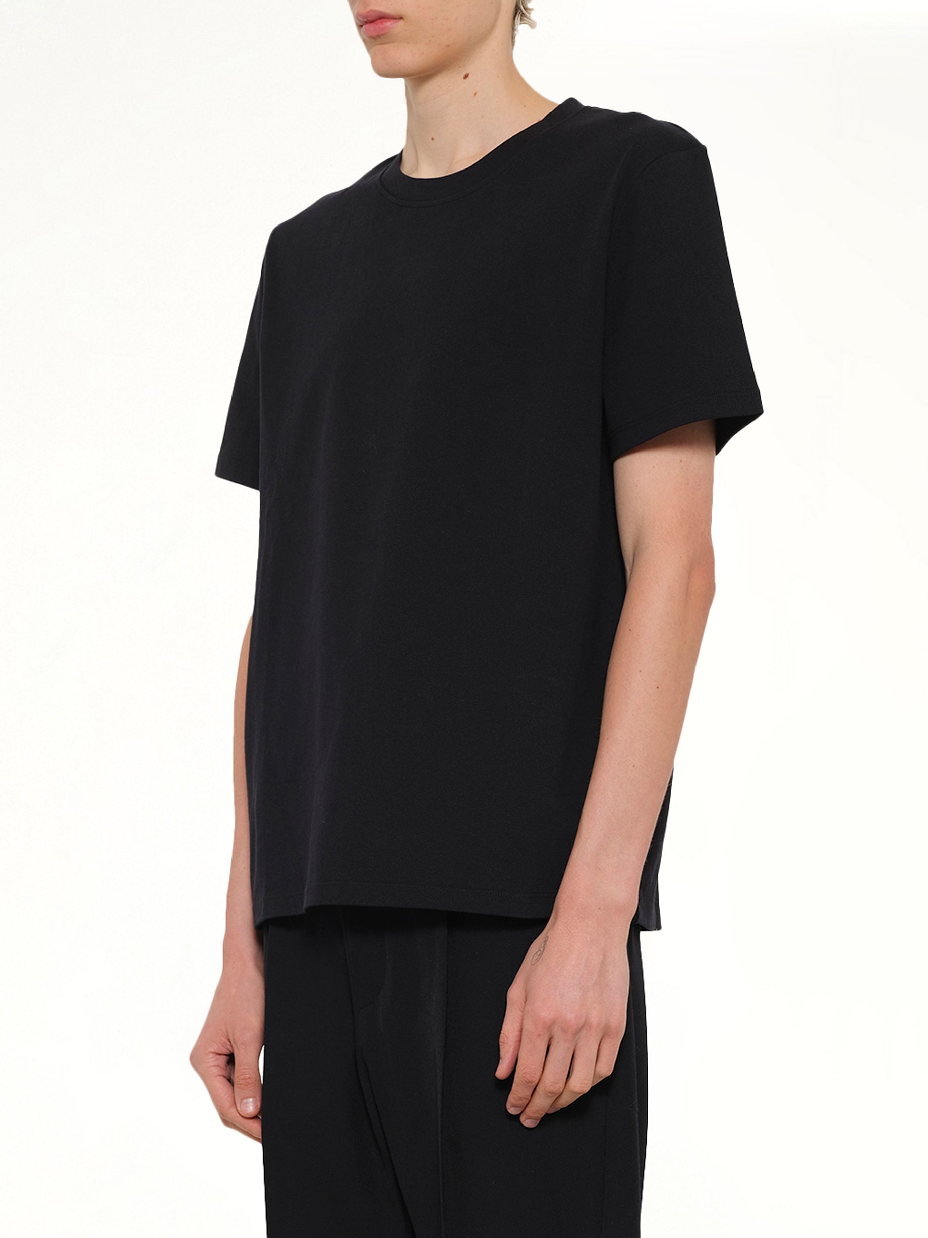 BALMAIN Back College Emblem T-Shirt in Black/White Side View from MARAIS