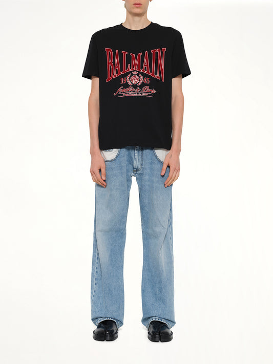 Balmain College Flock T-Shirt in Black