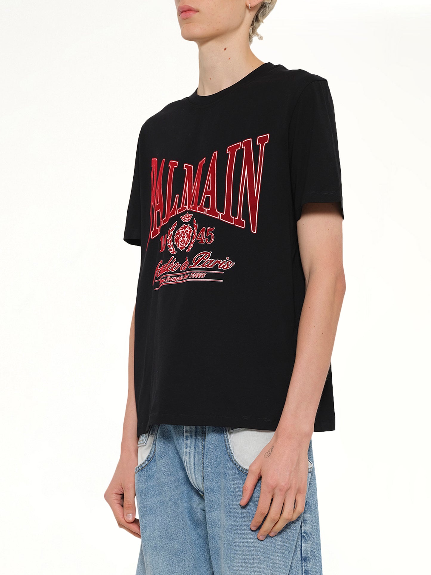 Balmain College Flock T-Shirt in Black