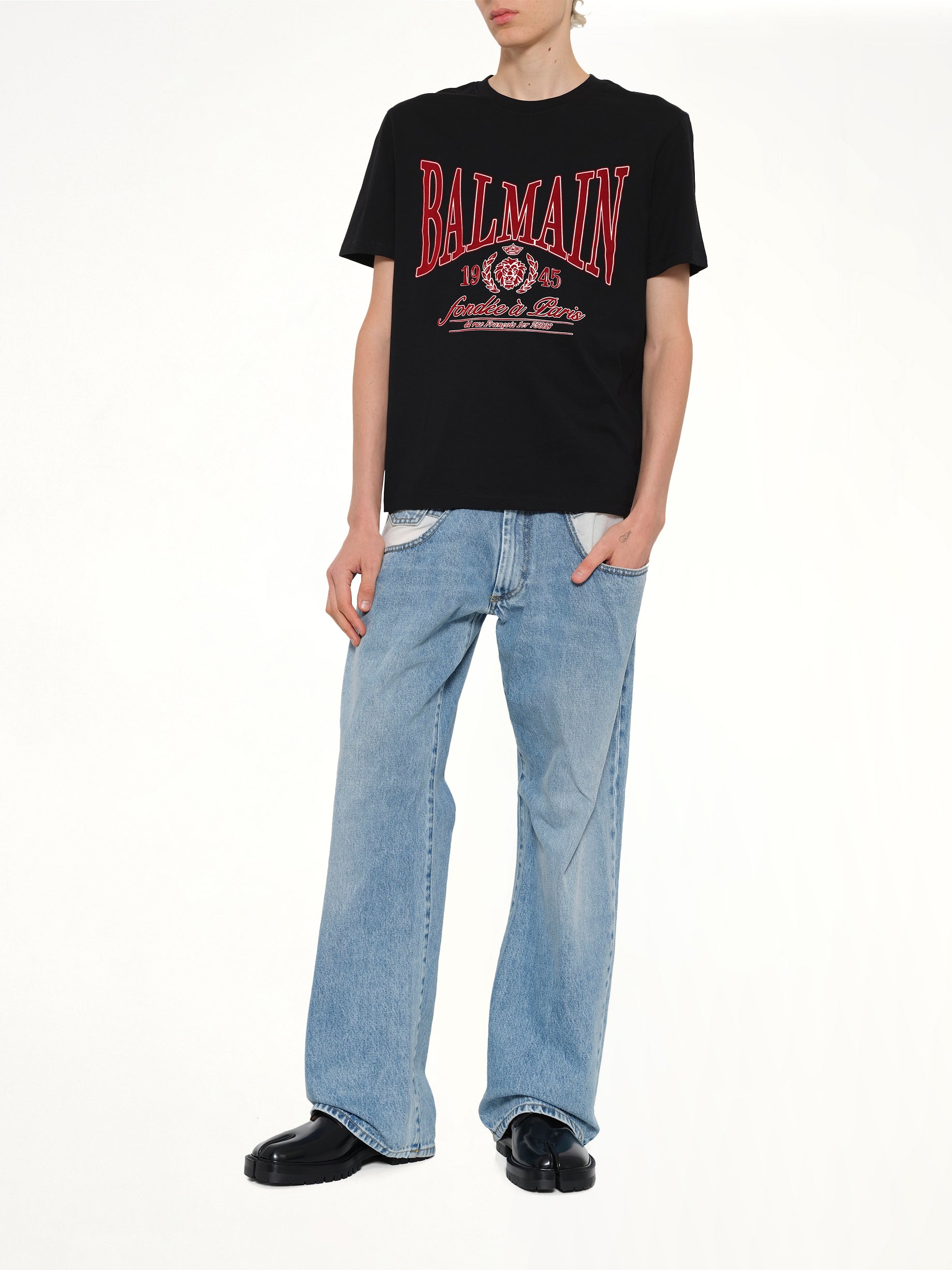BALMAIN Balmain College Flock T-Shirt in Black Full Reference from MARAIS